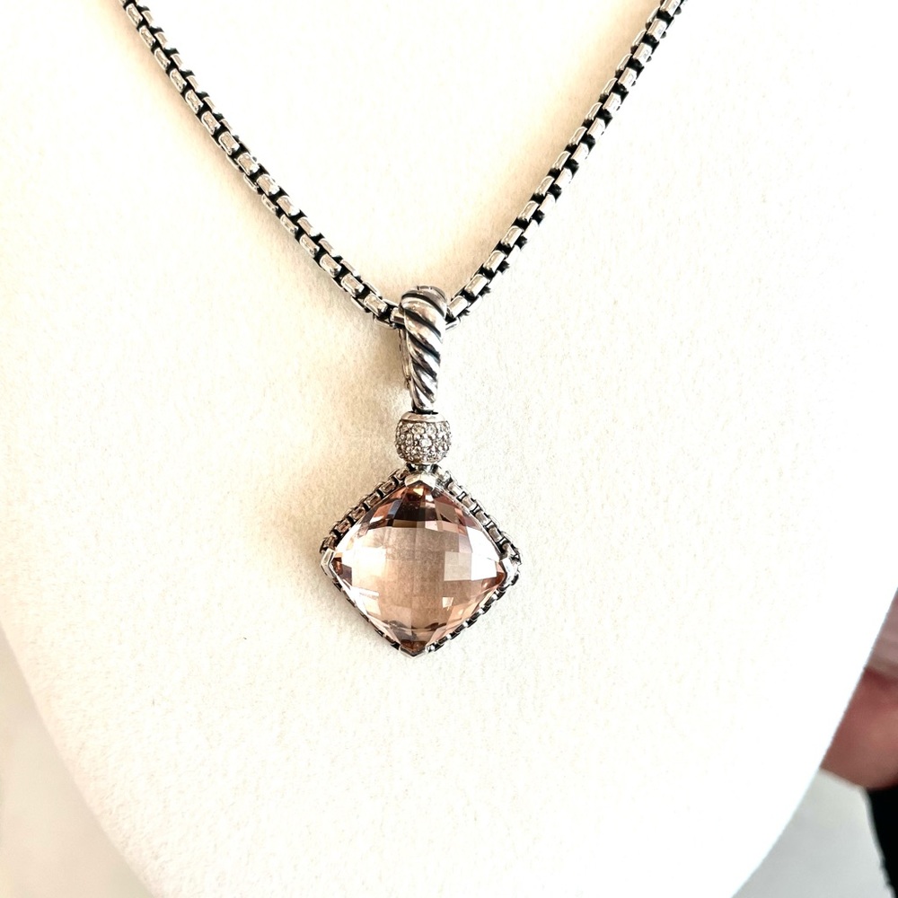 David Yurman Morganite and Pave Diamond Necklace. Retired piece. Beautiful